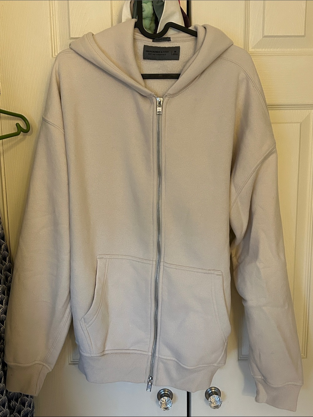 Abercrombie & Fitch Mens Zip-Up Hoodie in Light Cream